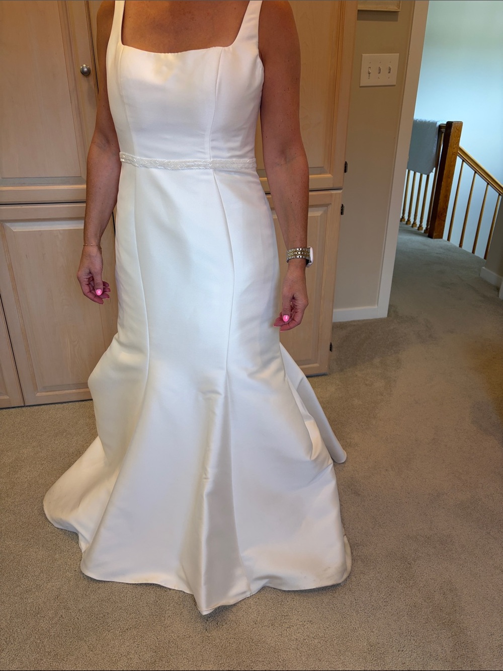 Stella York Cream Satin Square-Neck Bridal Gown